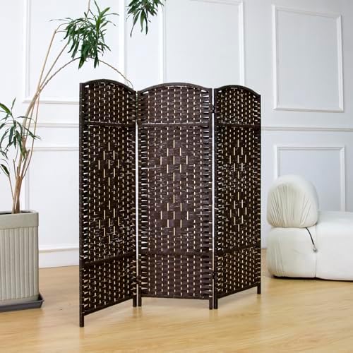 3-Panel Short Room Divider, 3.9 ft Freestanding Partition Wall, Dark Brown