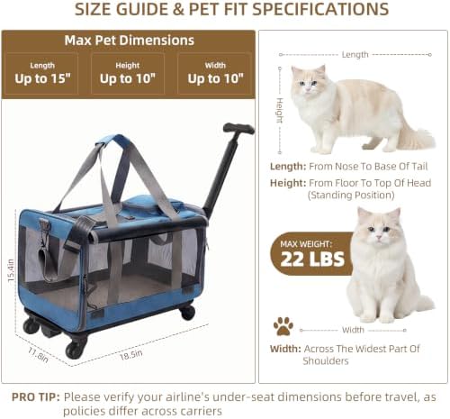 Rolling Cat Carrier with Detachable Wheels, Soft Sided