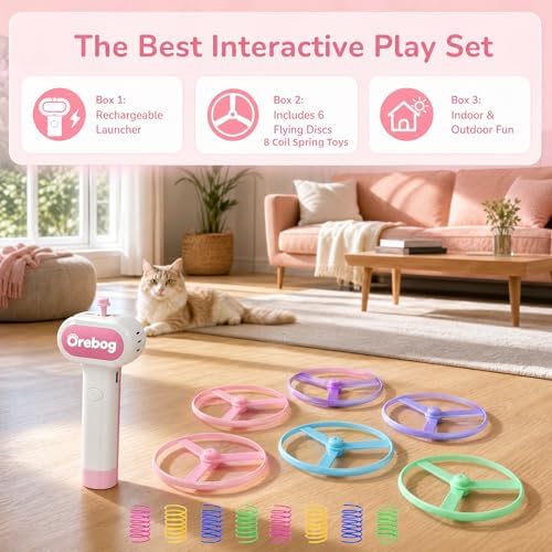 Cat Toy Disc Launcher, Rechargeable Interactive Cat Fetch Toy