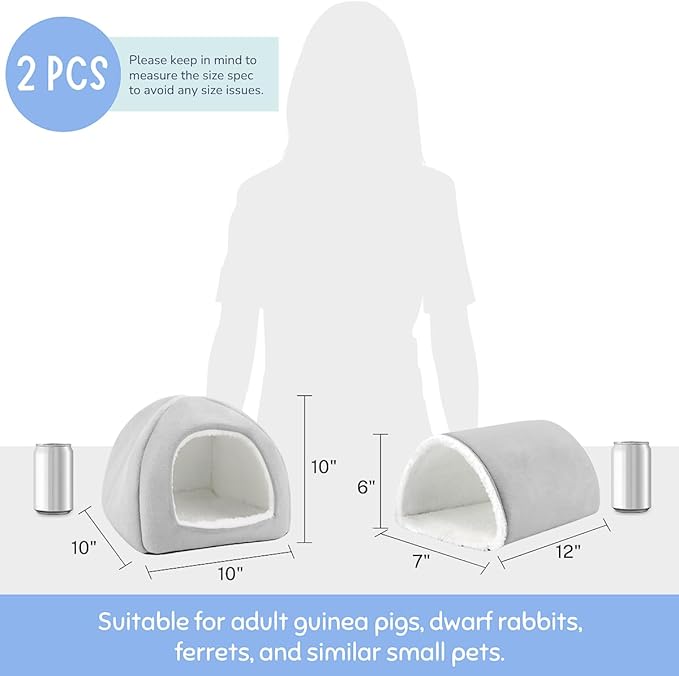 Guinea Pig Hideout and Tunnel Set, Soft Plush Bed & Play Tunnel for Guinea Pigs, Rabbits, Ferrets, Small Animals - Washable Accessories for Resting, Hiding, Exercising