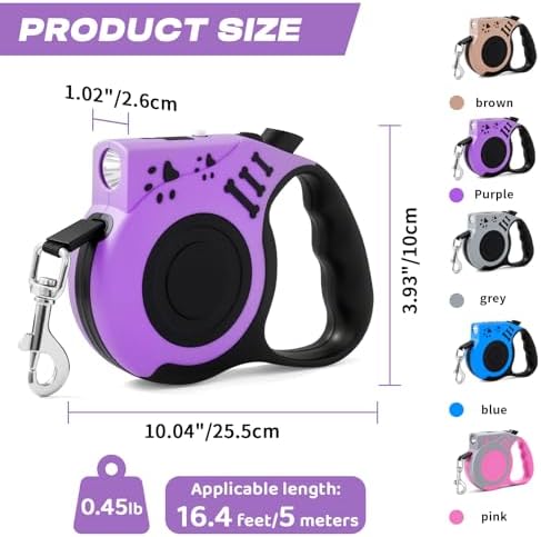 Retractable Dog Leash with USB Rechargeable Flashlight