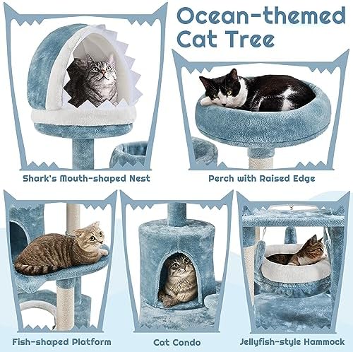 Yaheetech Blue Cute Shark Cat Tree