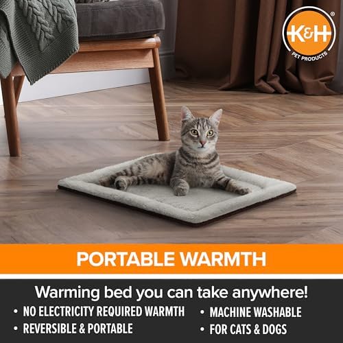 K&H Self-Warming Cat Bed Pad, Self Heating Pad, Small 21 X 17 Oatmeal/Choco