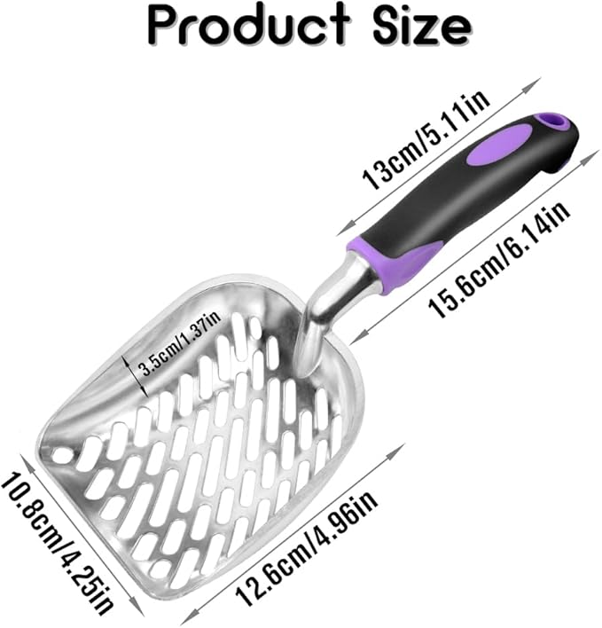 Cat Litter Scoop-Metal Cat Scooper-Long Handle Scoop,Cat Scooper-Poop Sifting-Mesh Shovel-Suitable for Cat Litter Box (Purple)