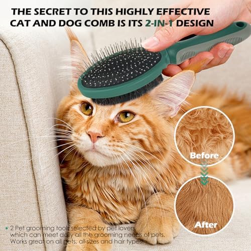 2PCS Pet Grooming Brush and Deshedding Comb Tools