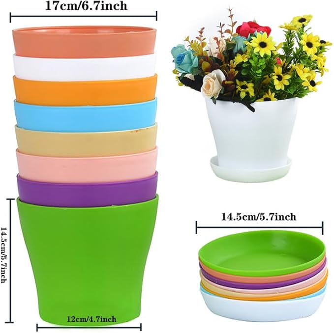20 Pack 7 Inch Plant Pots Bulk Small Plastic Planters Pots with Drainage Holes Flower Pot for Succulent, Cactus, Herb, African Violet