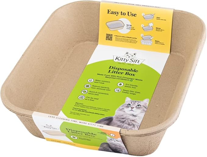 Kitty Sift (6-Pack) Disposable Cat Litter Box, Sustainable, Clean - Jumbo, 6-Pack