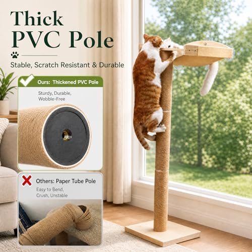 Cat Window Perch with Scratching Post, 46-Inch Tall Climbing Tree & Hammock