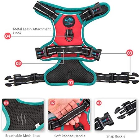 PHOEPET Reflective Dog Harness Large Breed Adjustable No Pull Vest