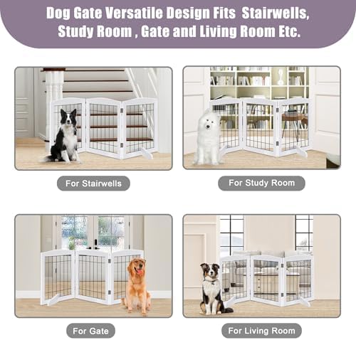 LZRS 3-Panel Freestanding Adjustable Wooden Dog Gate—30" Tall Foldable Pet