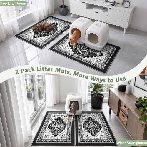 Bienbee Cat Litter Mat, 2 Pack 33" x 22" Machine Washable