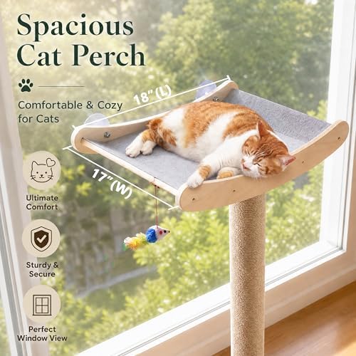 Cat Window Perch with Scratching Posts, 46-Inch Wooden Tree