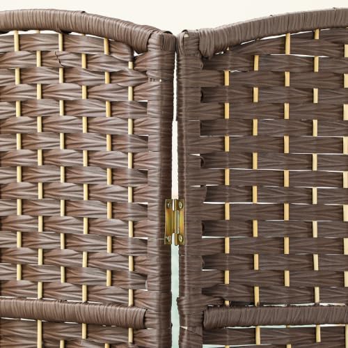 HOMCOM 4 Panel Room Divider 6 Ft Privacy Screen Hand-Woven Brown