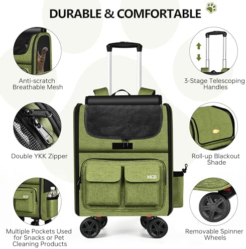 MGB Foldable Pet Carrier with Wheels, Olive Drab