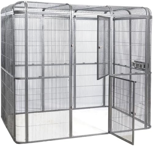 SENY Heavy Duty Large Walk-in Bird Aviary Cage, 79H x 86W x 62D inches, for Parrots, Macaws, Cockatoos, Reptiles, Dogs, Birds Flight Cage. (Silver Black, Wire Size: 0.14")