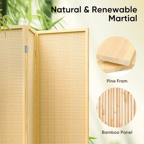 JOSTYLE Bamboo Room Divider, 6-Panel Folding Privacy Screen, 6 ft. Tall