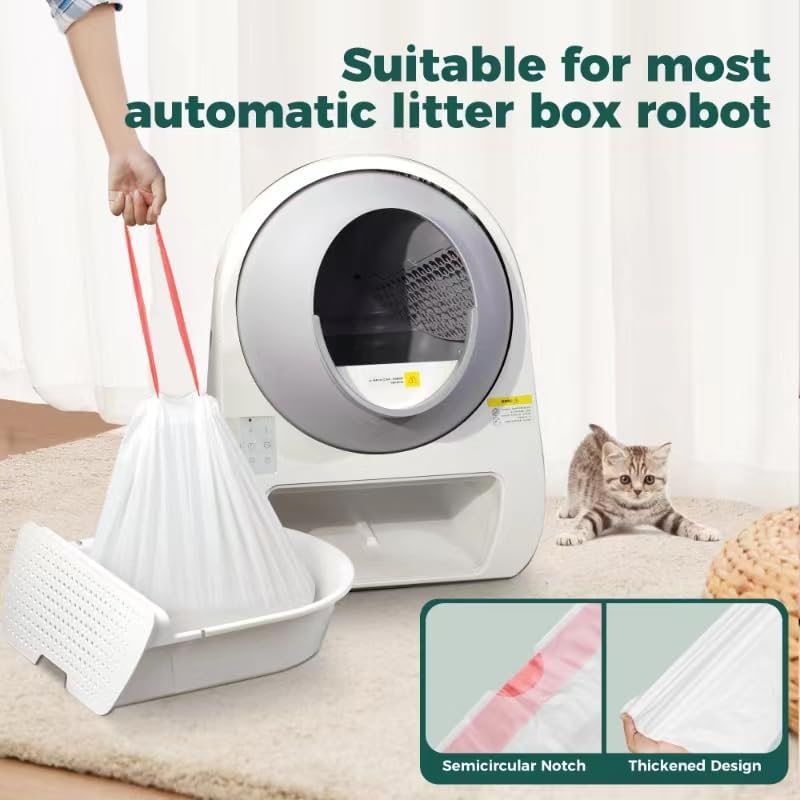 100 Pack Drawstring Cat Litter Box Liner Bags