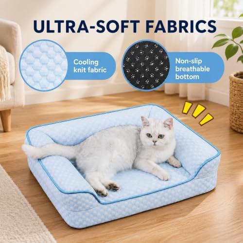 Cooling Cat Bed with Thick Egg-Crate Foam Support, Non-Toxic Cooling Sofa
