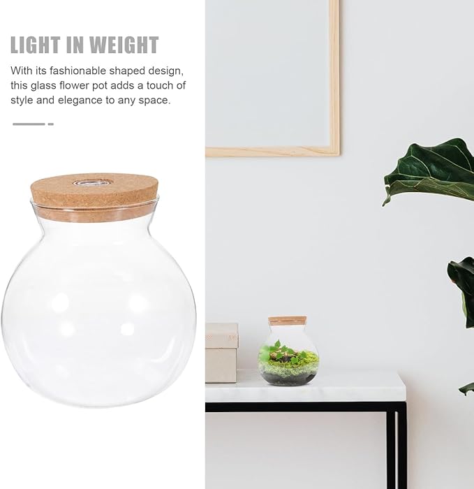 Fish Bowl with LED Light - Small Betta Fish Tank with LED Lighting and Lid Glass Fish Bowl Small Aquarium for DIY Landscape