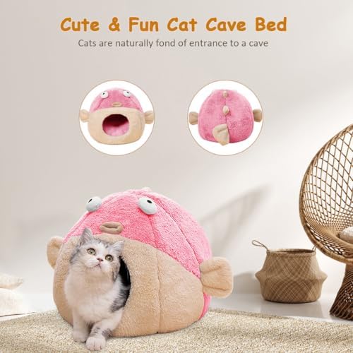 Cat Beds for Indoor Cats-Cat Bed Cave, Cute Lively Pufferfish Shape