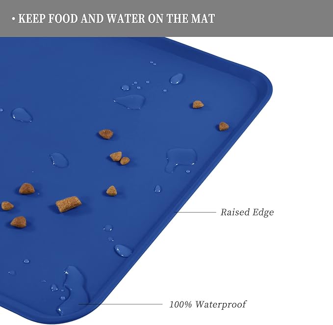 Waterproof Pet Feeding Mat with High Raised Edges, Heavier and Thicker Placemats for Cat Dog Water Bowl with BPA Free, Dogs Cats Food Mats for Messy Drinkers to Prevent Spill and Protect Floors