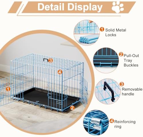 FDW | 30" Foldable Metal Dog Crate | Blue | Cage