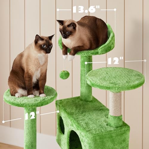 Yaheetech 54in Cat Tree Tower, 2 Caves, Kitten-Ear Perch & Scratching Posts