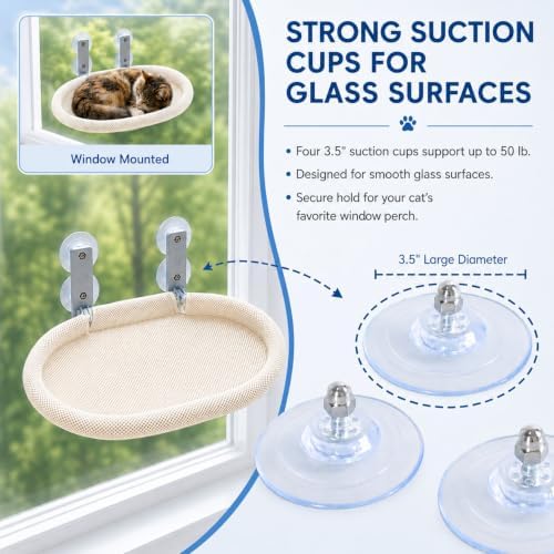 Cat Window Perch for Narrow Windows, Cordless Foldable Hammock Bed