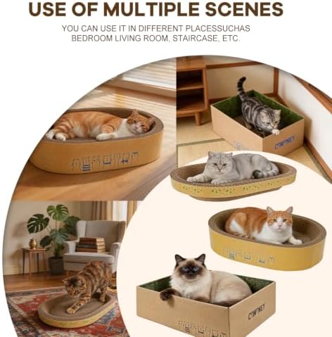 Comoney Cat Scratcher Bed 3 Pack, Oval Corrugated Cardboard Cat Scratch Pads