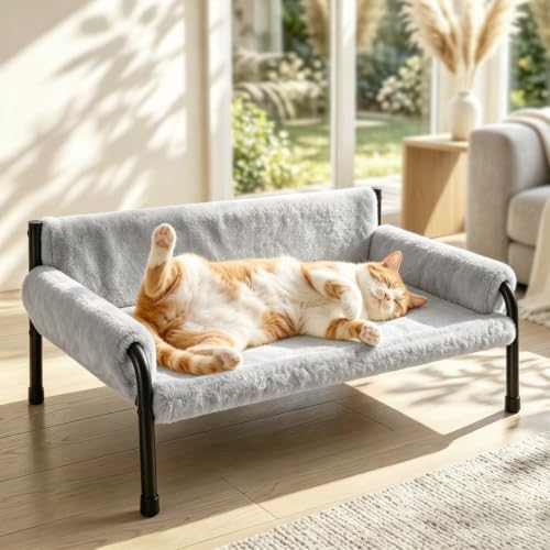 Pawaboo Elevated Cat Couch Bed for Indoor Cats, Sturdy Metal Frame Cat Sofa