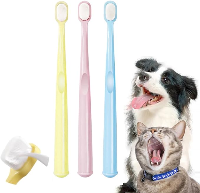 Small Dog Toothbrush Kit, Extra Soft Cat Toothbrush Dental, Easy Teeth Cleaning Head, Pet Deep Clean Dense Brush, Safe and Effective Oral Care, Brush Away Bad Breath, Easy to Handle, 3 Pack