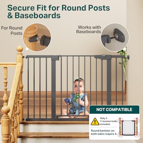 Cumbor 30-48 in Baby Gate for Stairs, Auto Close Dog Gate Indoor Cool Gray