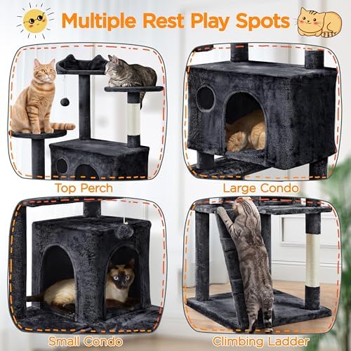Yaheetech 80in XL Multi-Level Cat Tree, Double Caves, Sisal Posts