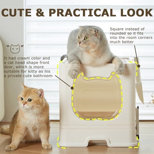 Cat Litter Box with Lid, Covered Top Entry Kitten Litter Pan