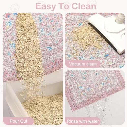 Glittme Cat Litter Mat 47"x35" Non-Slip Washable Trapping Mat