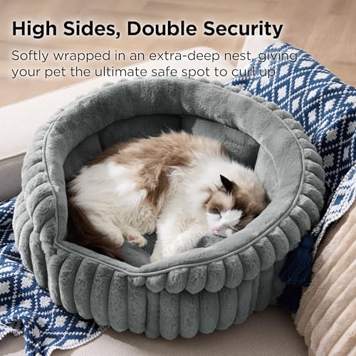 Bedsure ComfyFleece® Washable Cute Large Cat Bed, Soft Round Puppy Bed