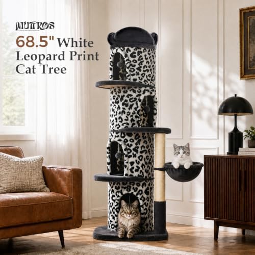 MUTTROS 68.5" White Leopard Print Cat Tree Tower