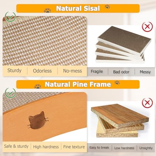 3 in 1 Sisal Cat Scratcher Bed, Solid Pine Cat Scratcher