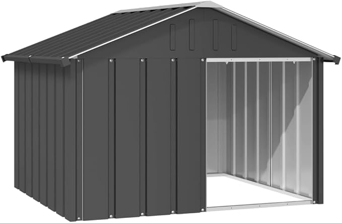 vidaXL Anthracite Dog House | Durable Galvanized Steel Construction | Outdoor Weather Resistant Roof | Open Entrance for Easy Access