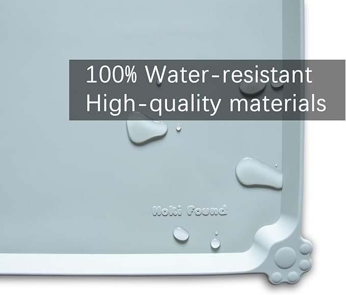 Hoki Found L Silicone Pet Feeding Mats with Higher Lips - Non Slip Pet Dog Cat Bowl Mats - Waterproof - Suitable for Carpet - Battleship