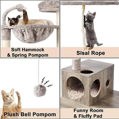 Timberer Cat Tree with Litter Box Enclosure, 2-in-1 Cat Tower