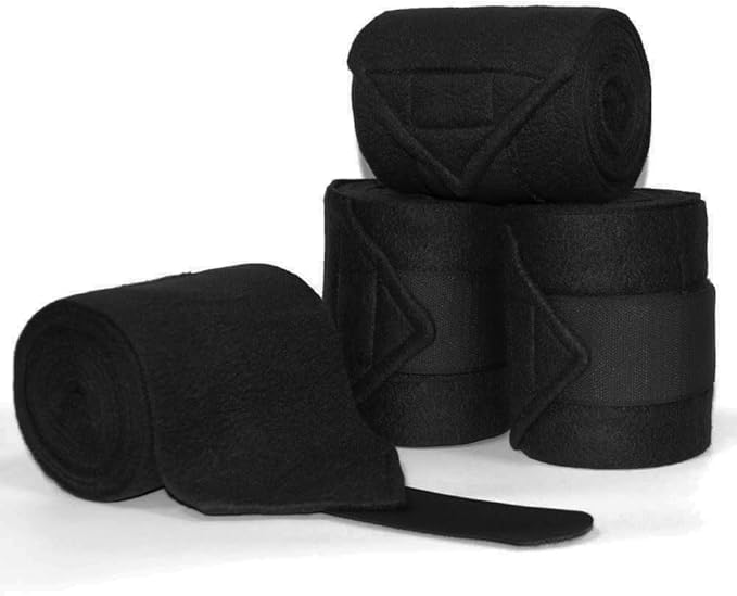 Horse Polo Leg Wraps Soft Fleece Wraps Equestrian Leg Bandage 4-Pack (Full(10ft), Black)