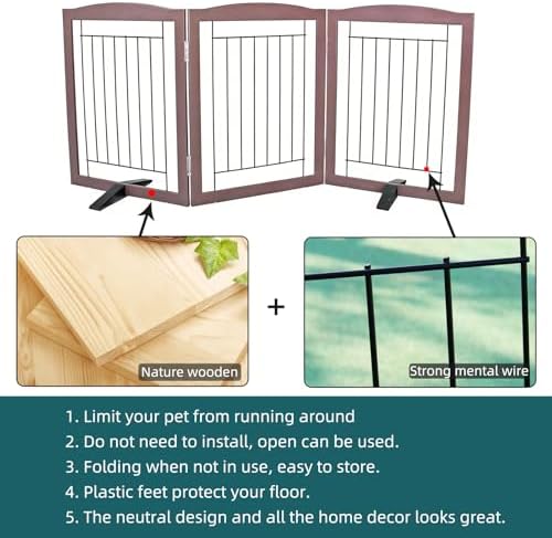 ZJSF Freestanding Dog Fence Indoor, Foldable Dog Gate