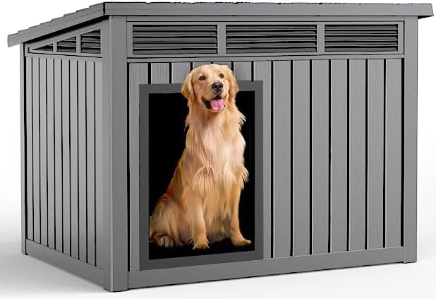 DRATO Dog House for Both Indoor and Outdoor with Weatherproof Roof Removable Floors for Medium to Large Dogs Interior Space (Gray, Large (42.87 * 32.95 * 31.61''))