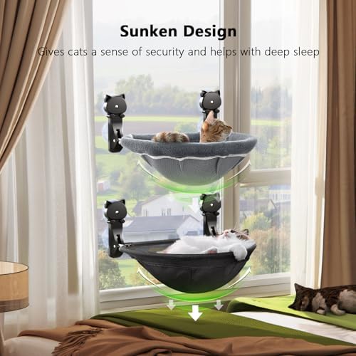 JUNSPOW 2 Pack Cat Window Perch Cordless, Kitty Hammock