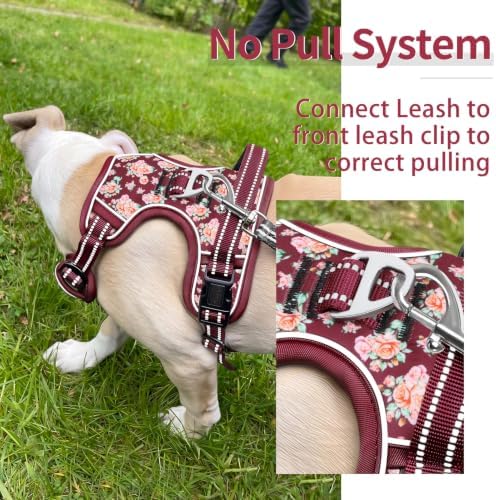 HEELE Dog Harness, Reflective, No Pull No Choke, Flower Burgundy