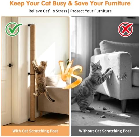 65" Wall Mounted Cat Scratching Post, Adjustable Jute Cat Wall Scratcher