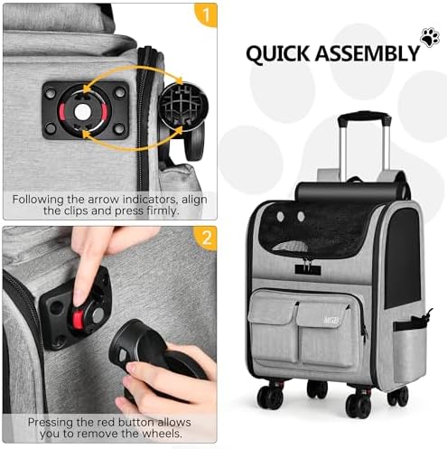 MGB Pet Carrier with Wheels, Rolling Cat Carrier Gray