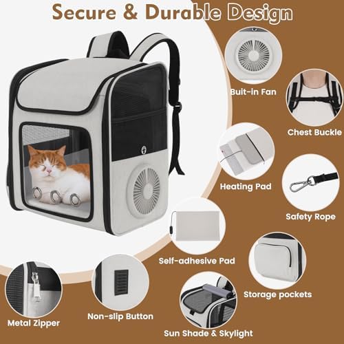 Cat Backpack Carrier with Cooling Fan & Heating Pad up to 18 lbs