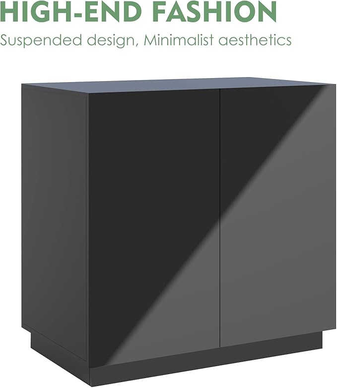 Large/Tall Litter Box Enclosure, Modern Wooden Litter Box Furniture for XL Litterbox with Hidden Storage as Sideboard Cabinet (Black)